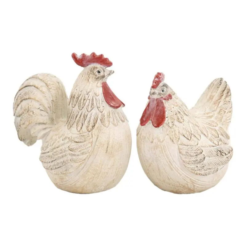 2 Assorted Resin Hen and Rooster