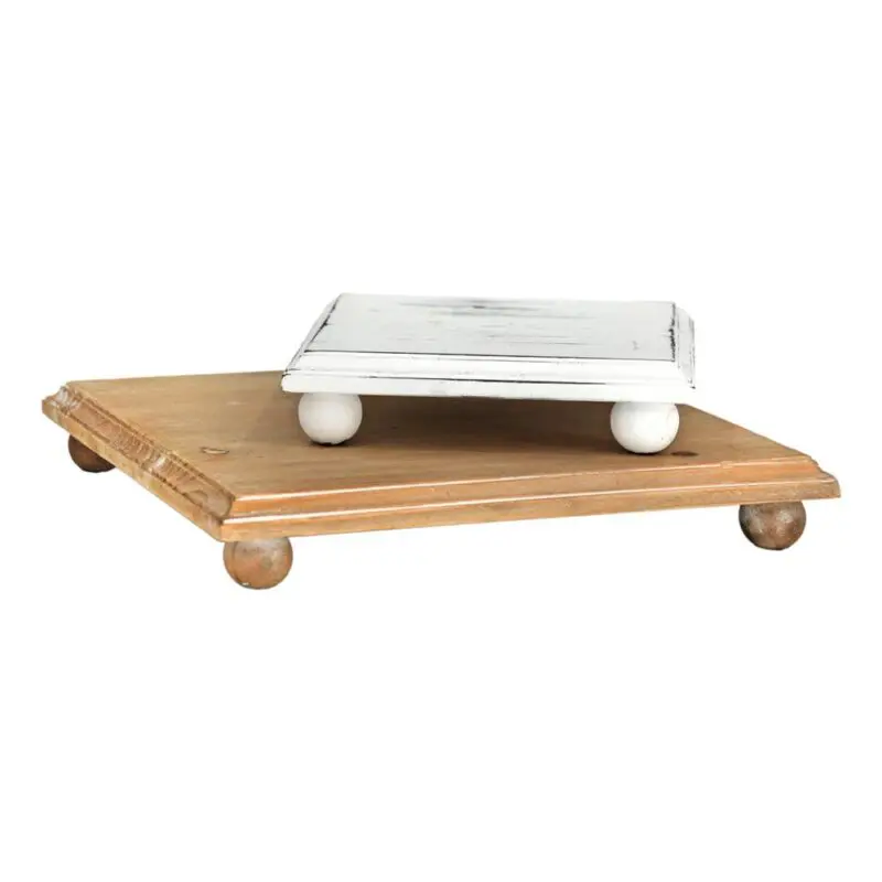 Set of 2 Natural and White Rectangular Trays with Feet