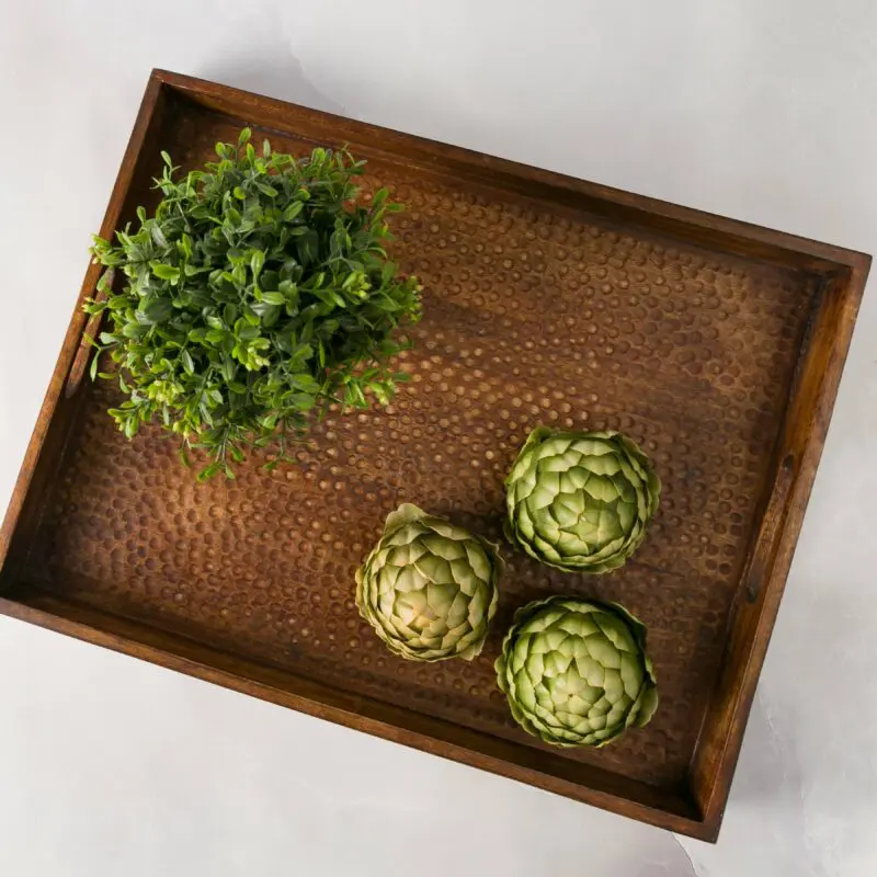 Farmhouse Wood Hammered Charcuterie Serving Tray Natural