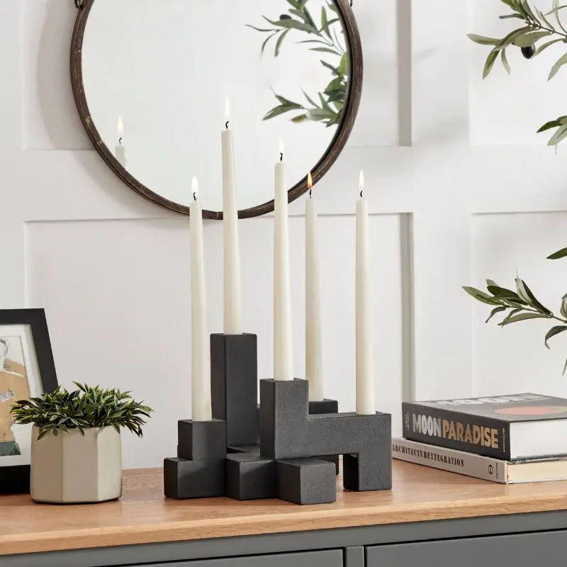 Black Metal Stacking Candelabra Taper Candle Holder Set