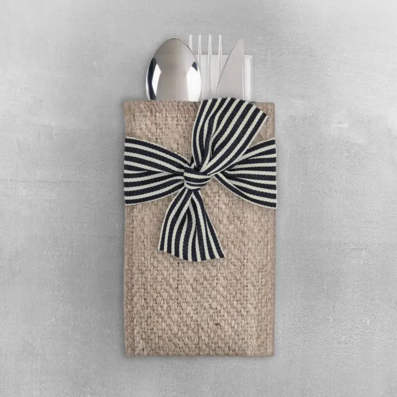 Stripe Hand Tied Ribbons - Black/Cream - Set of 8