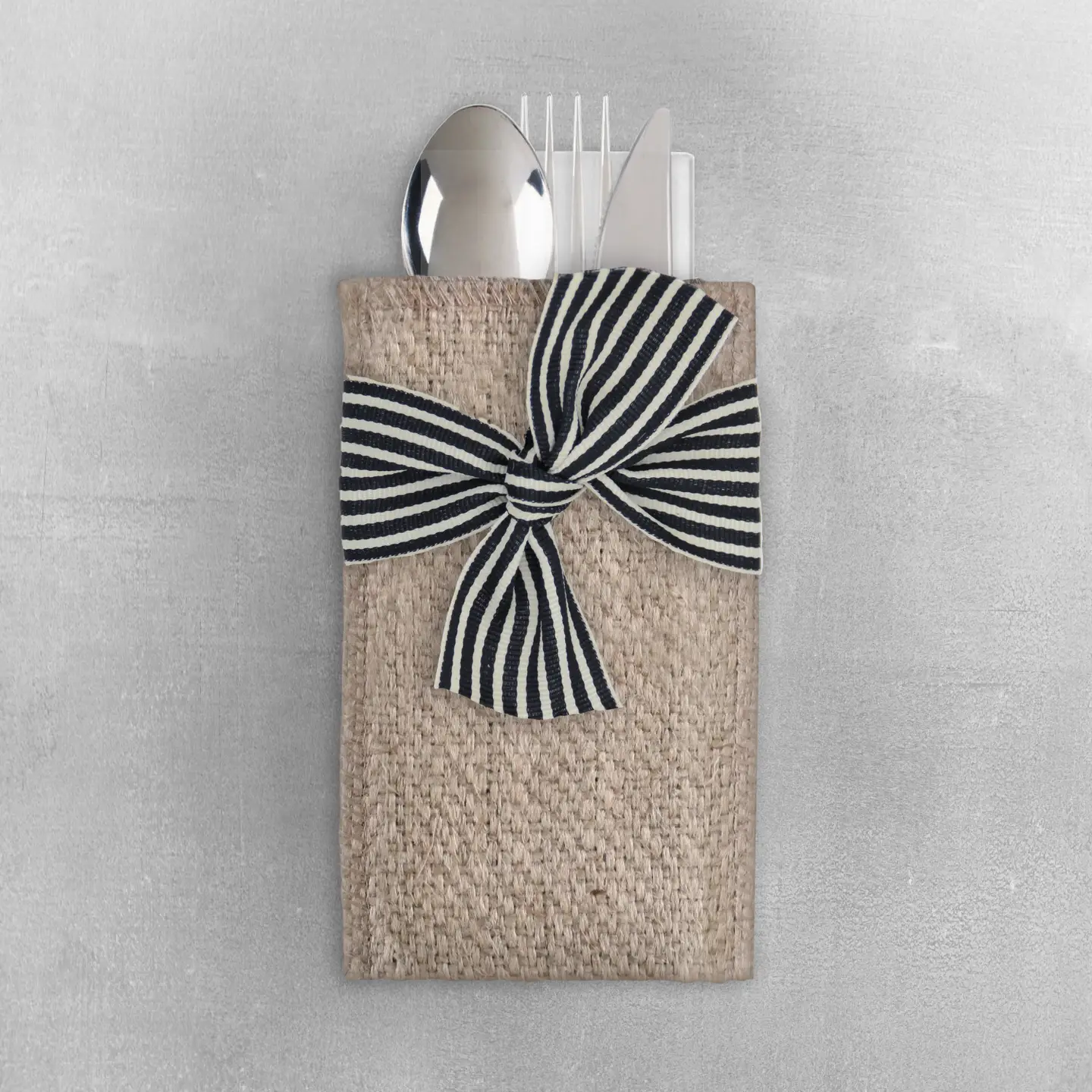 Featured image for “Hand Tied Stripe Black and White - Silverware Pouch”