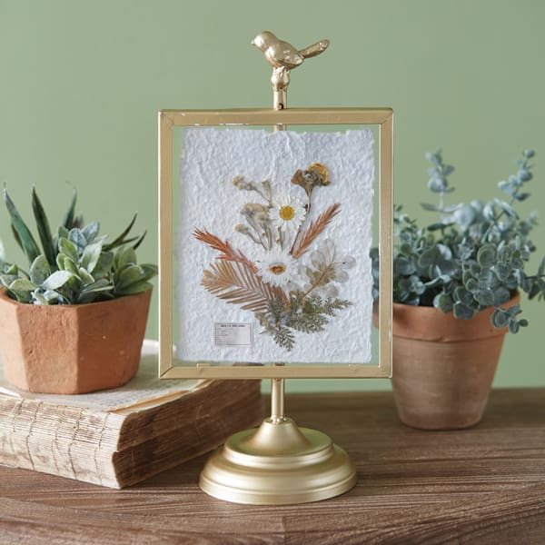 Featured image for “Gilded Pressed Botanical Stand - Corydalis and Chrysanthemum”