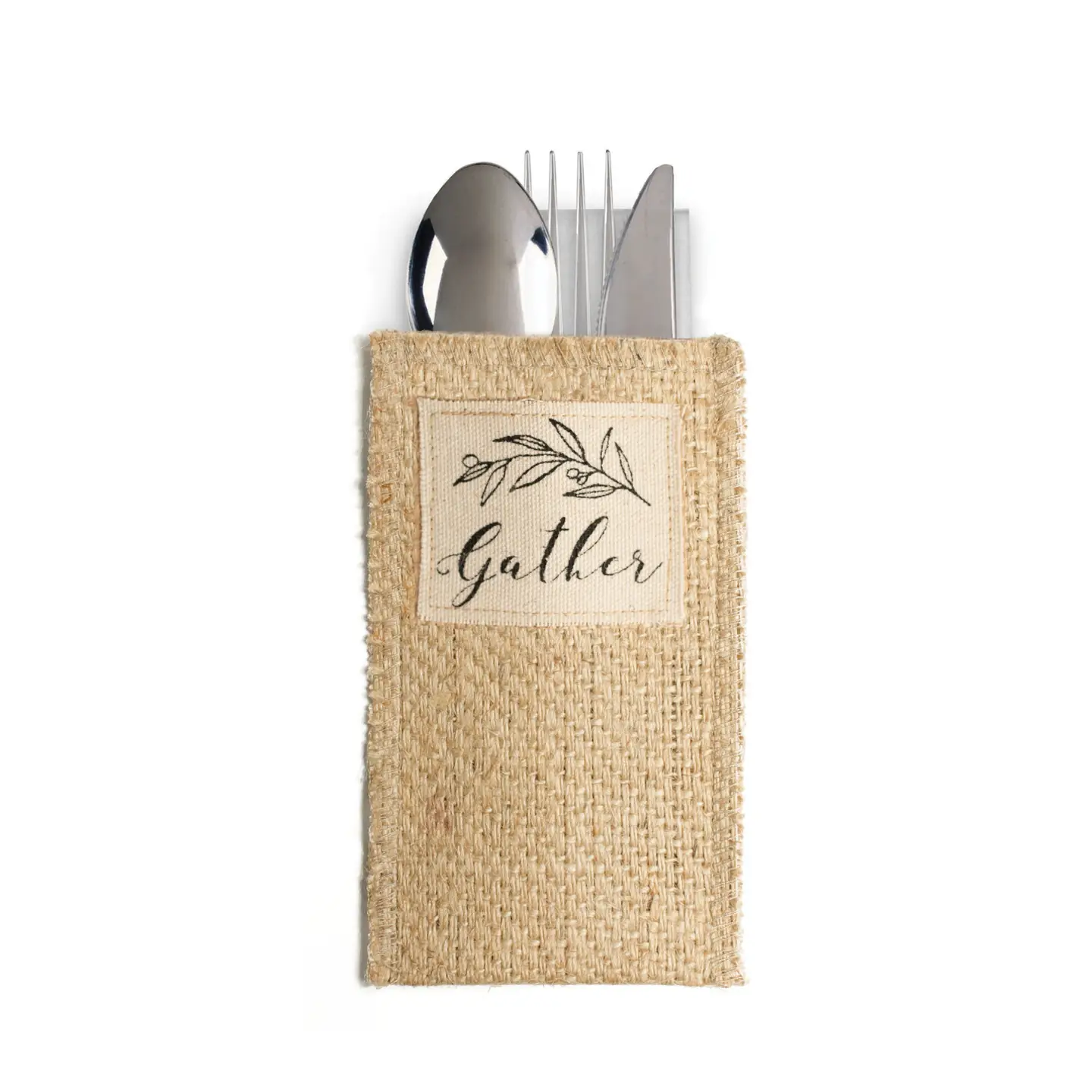 Featured image for “Hand Tied Gather Black and Cream - Silverware Pouch”